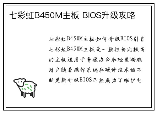 七彩虹B450M主板 BIOS升级攻略